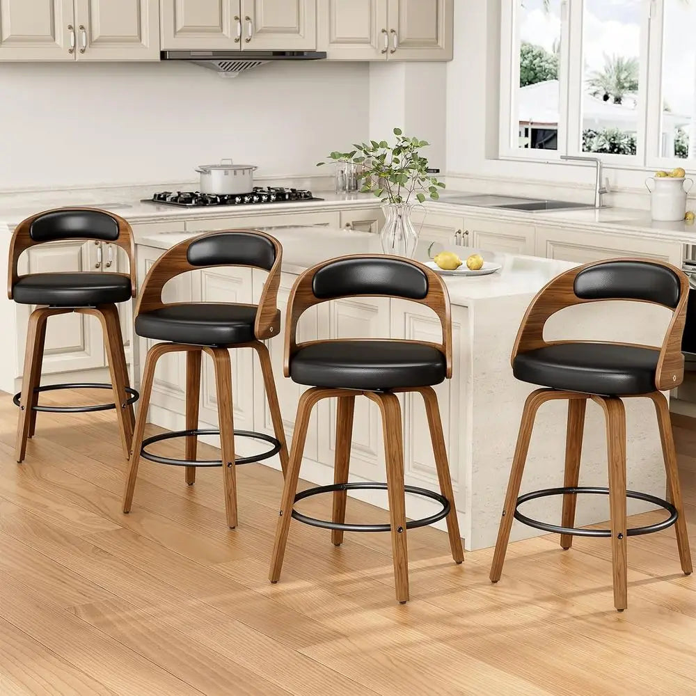 Mid Century Modern Swivel Bentwood Bar Stools With Metal Frame