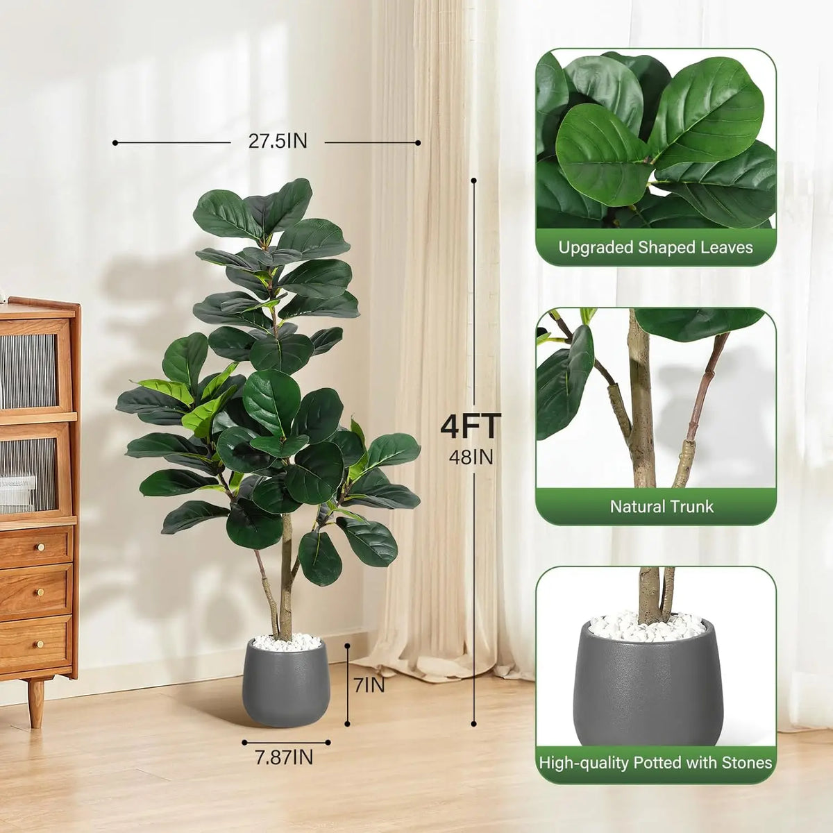 HiMISS Artificial Fiddle Leaf Fig Tree For Indoor Home Decor