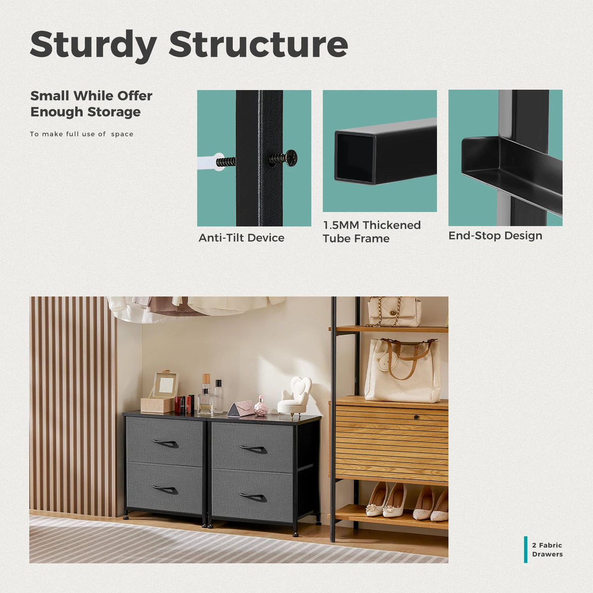 MCQ Modern Living Room Storage Cabinet With Fabric Drawers