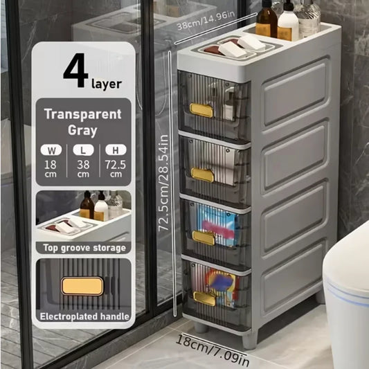 Four Tier Plastic Bathroom Storage Cabinet Freestanding Corner Shelves