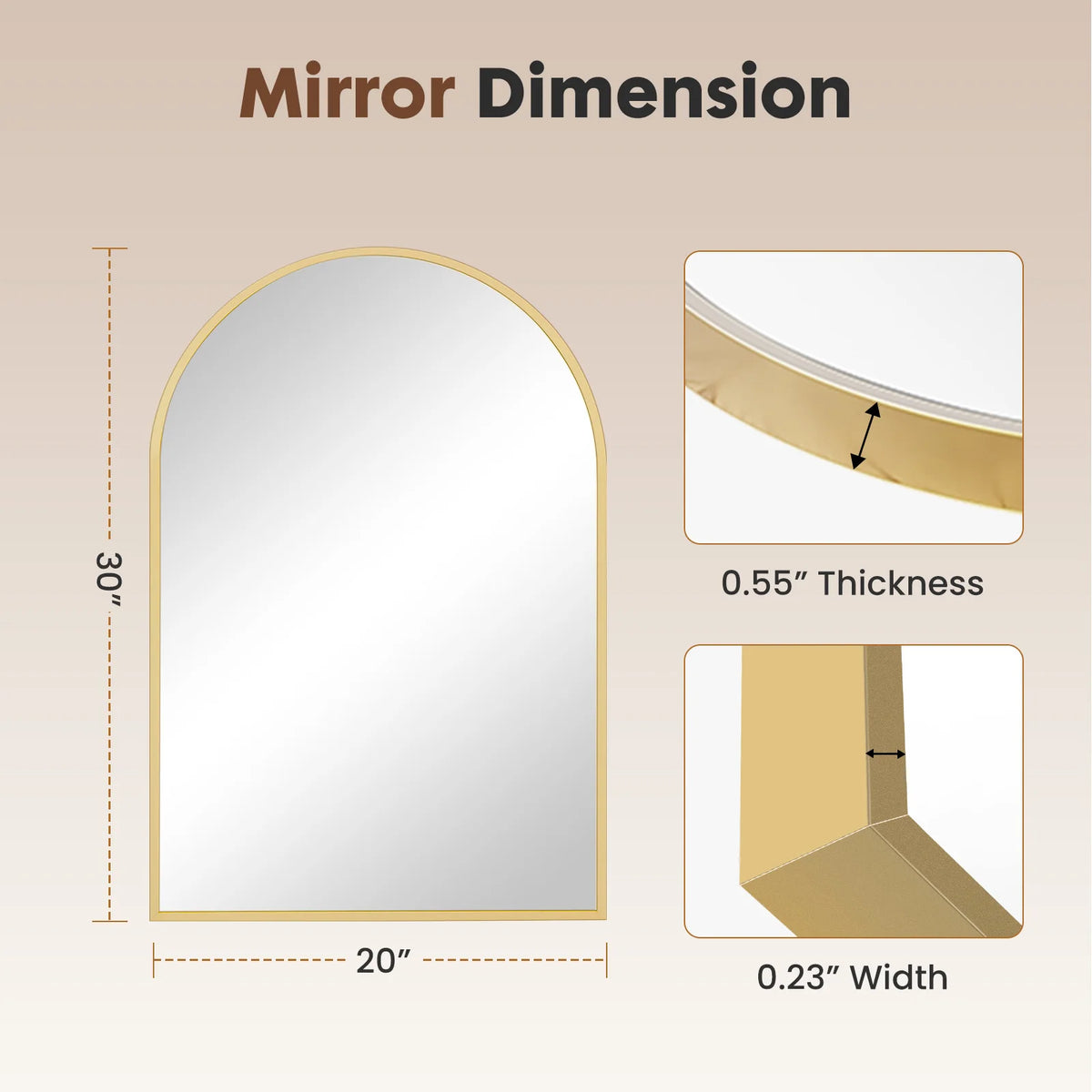 JHK Modern Arched Metal Framed Wall Mirror With Matte Finish