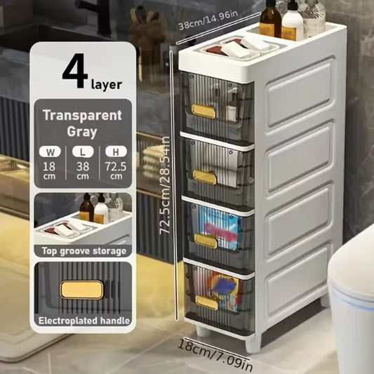 Four Tier Ultra Slim Plastic Bathroom Storage Cabinet
