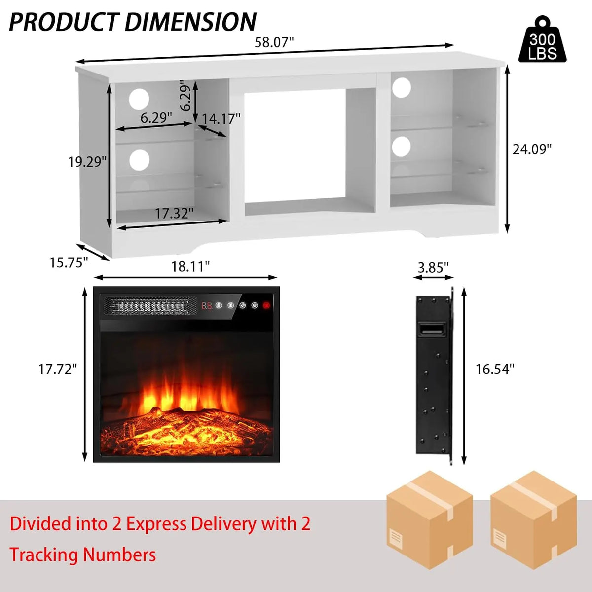 Fireplace TV Stand With Led Lights And Storage Entertainment Center