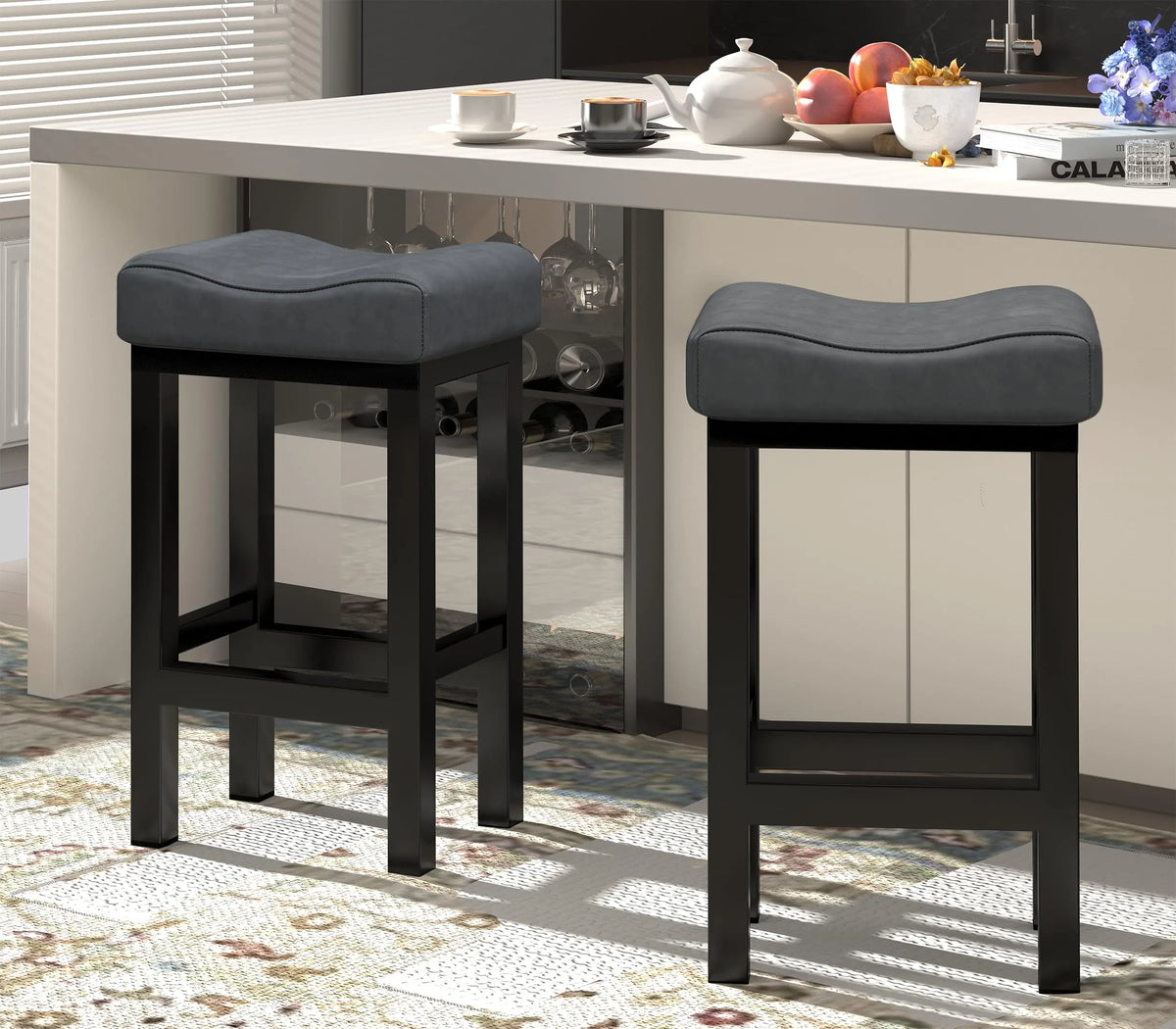 Thick Faux Leather Counter Height Bar Stools With Metal Frame