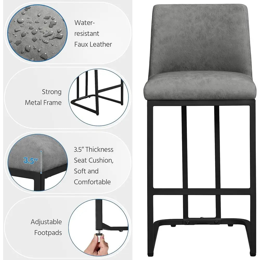 Lism Modern Cushioned Bar Stools With Backrest Set Of Two