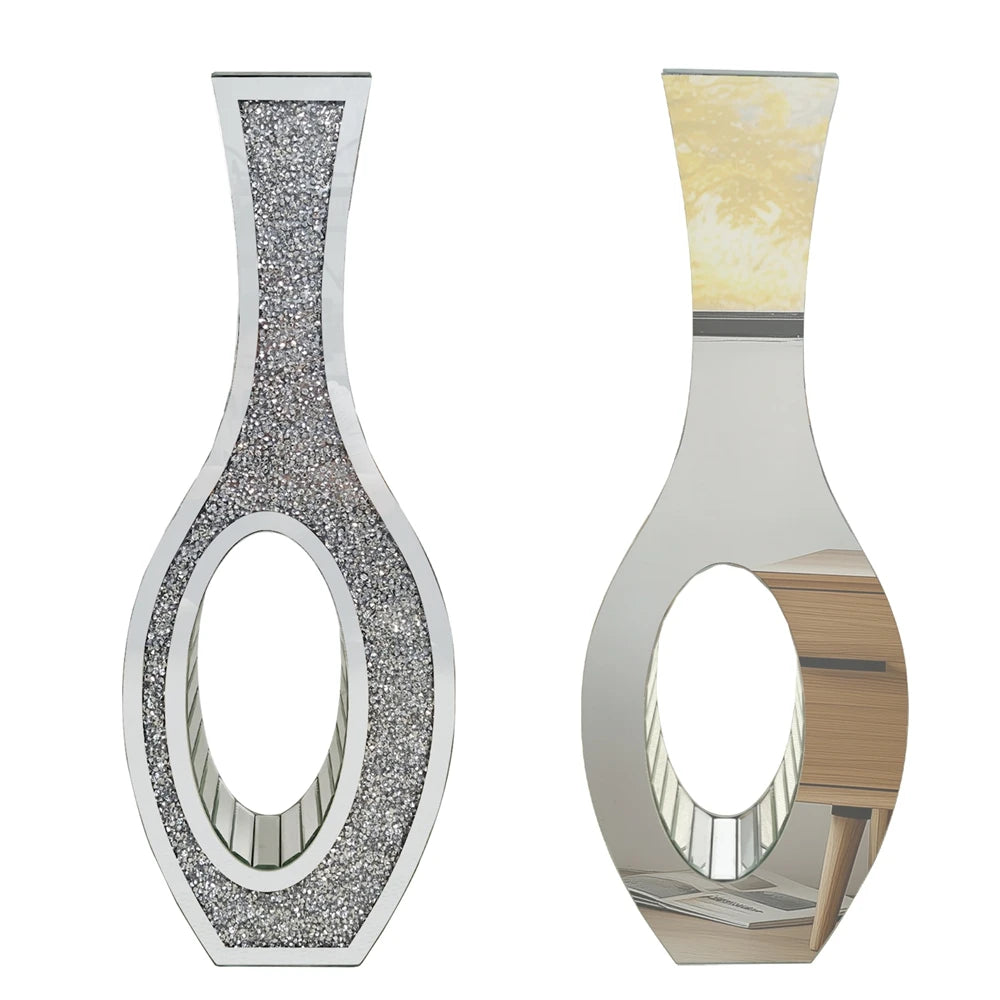 Tall Mirrored Glass Floor Vase Decorative Crush Diamond Design