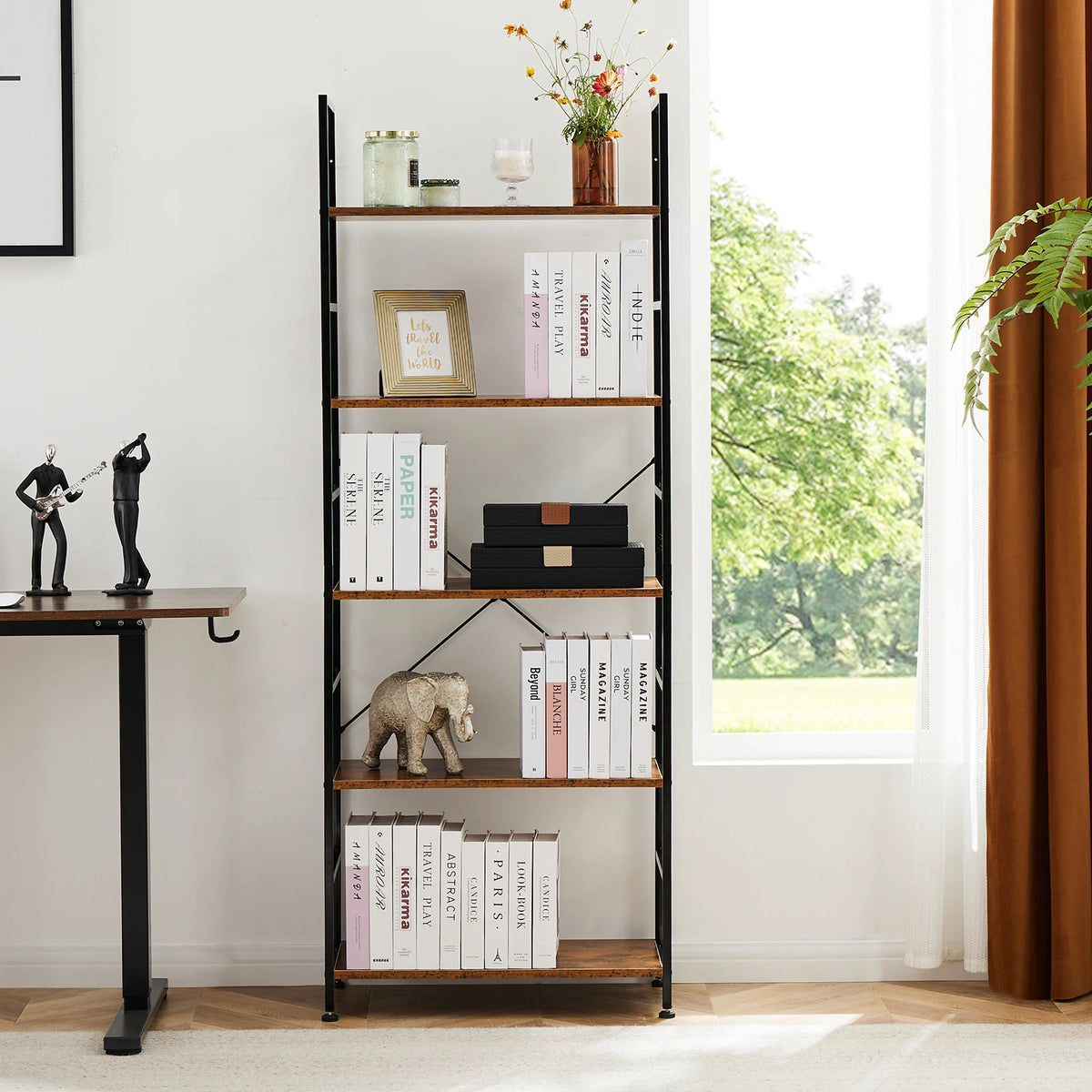 JHK Metal Bookcase Modern Home Office Storage Organizer