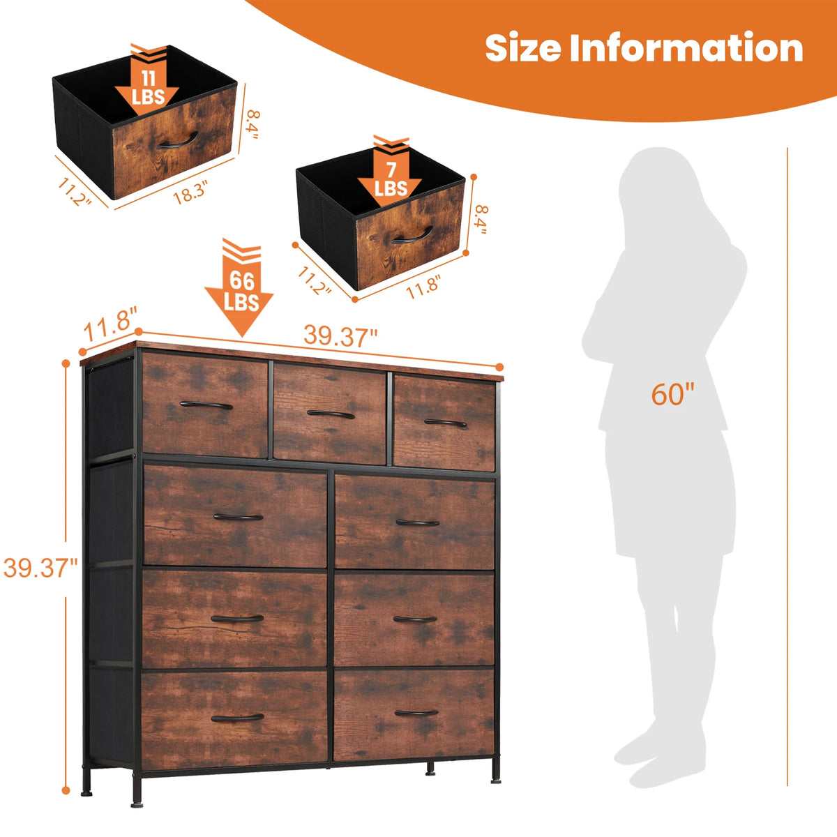 JHK Modern 9 Drawer Fabric Wardrobe Bedroom Storage Organizer