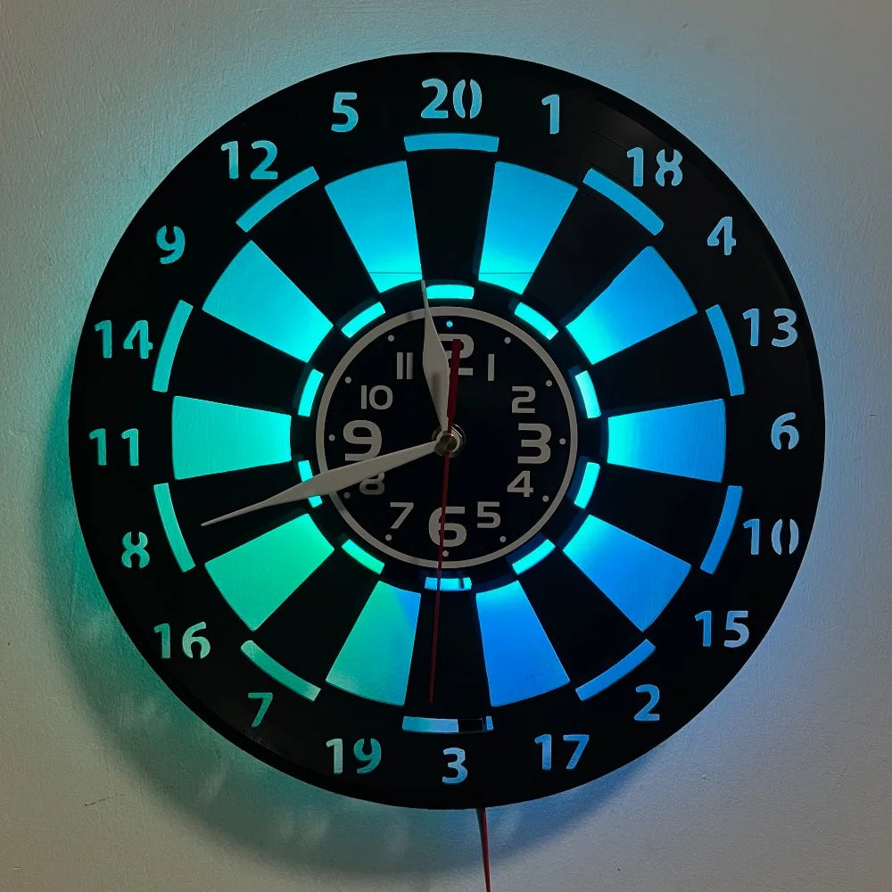 1pc Vinyl Record LED Wall Clock - Darts Game Design Silent Non-Ticking Luminous Irregular Shape with Flat Crown, Battery Operate