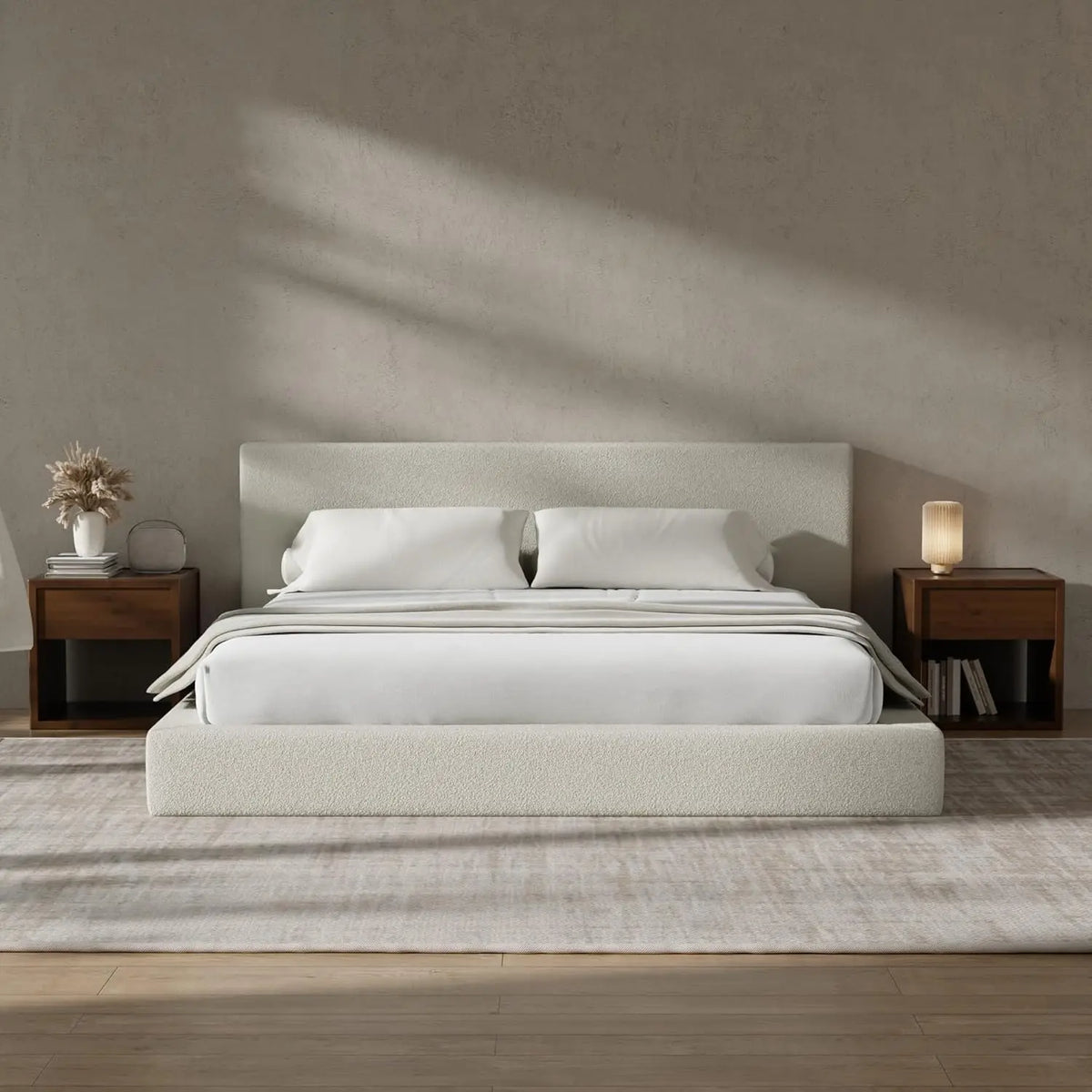 Modern Upholstered Platform Bed Frame With Foam Padded Headboard