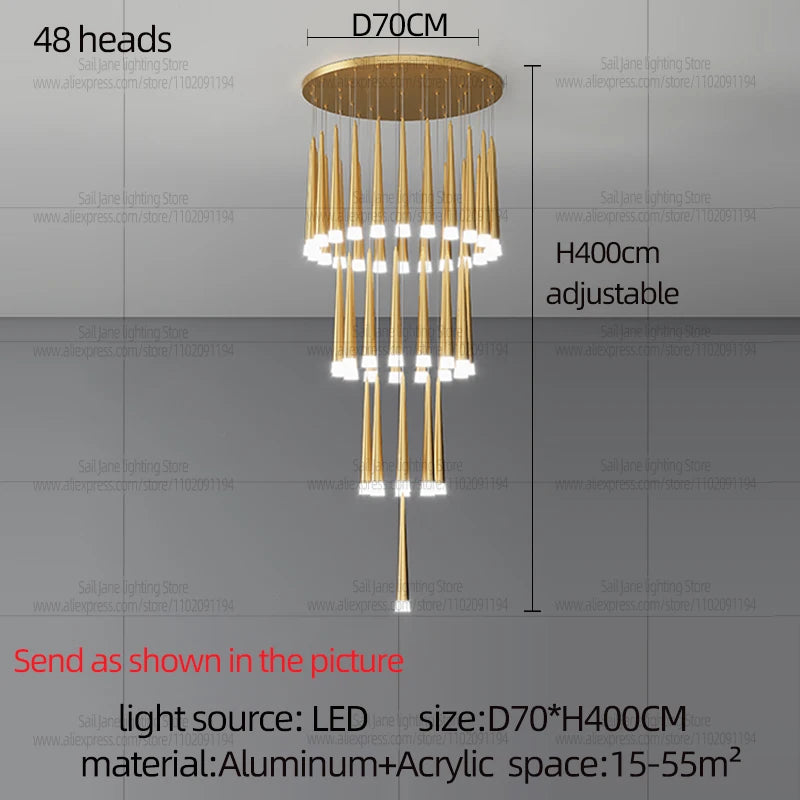 CAMPEGGI Luxury LED Pendant Chandelier for Living Room and Staircase