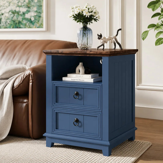 Modern Fluted Wood Nightstand With Usb Charging Station And Shelf