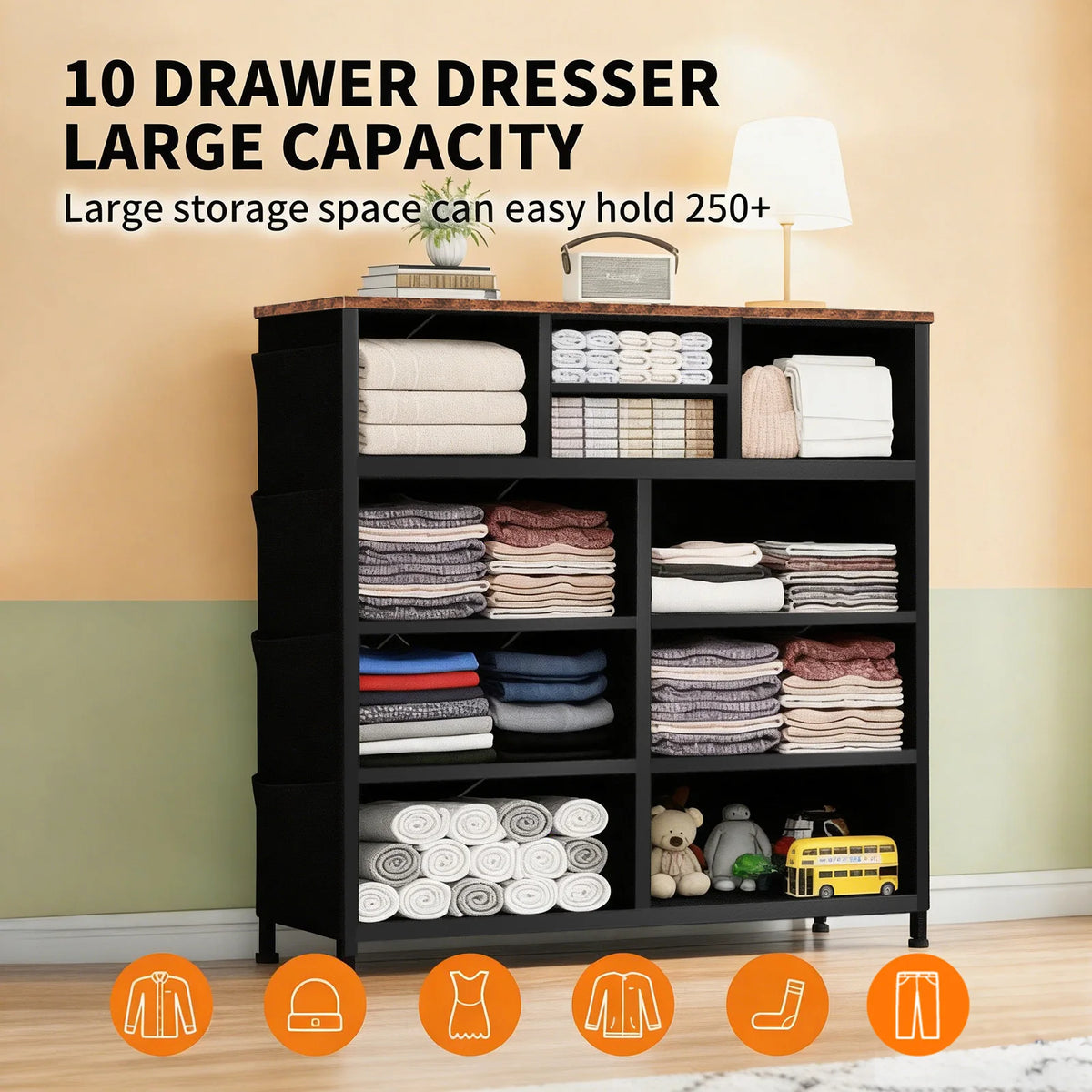 JHK Modern Minimalist 10 Drawers Metal Frame Storage Organizer