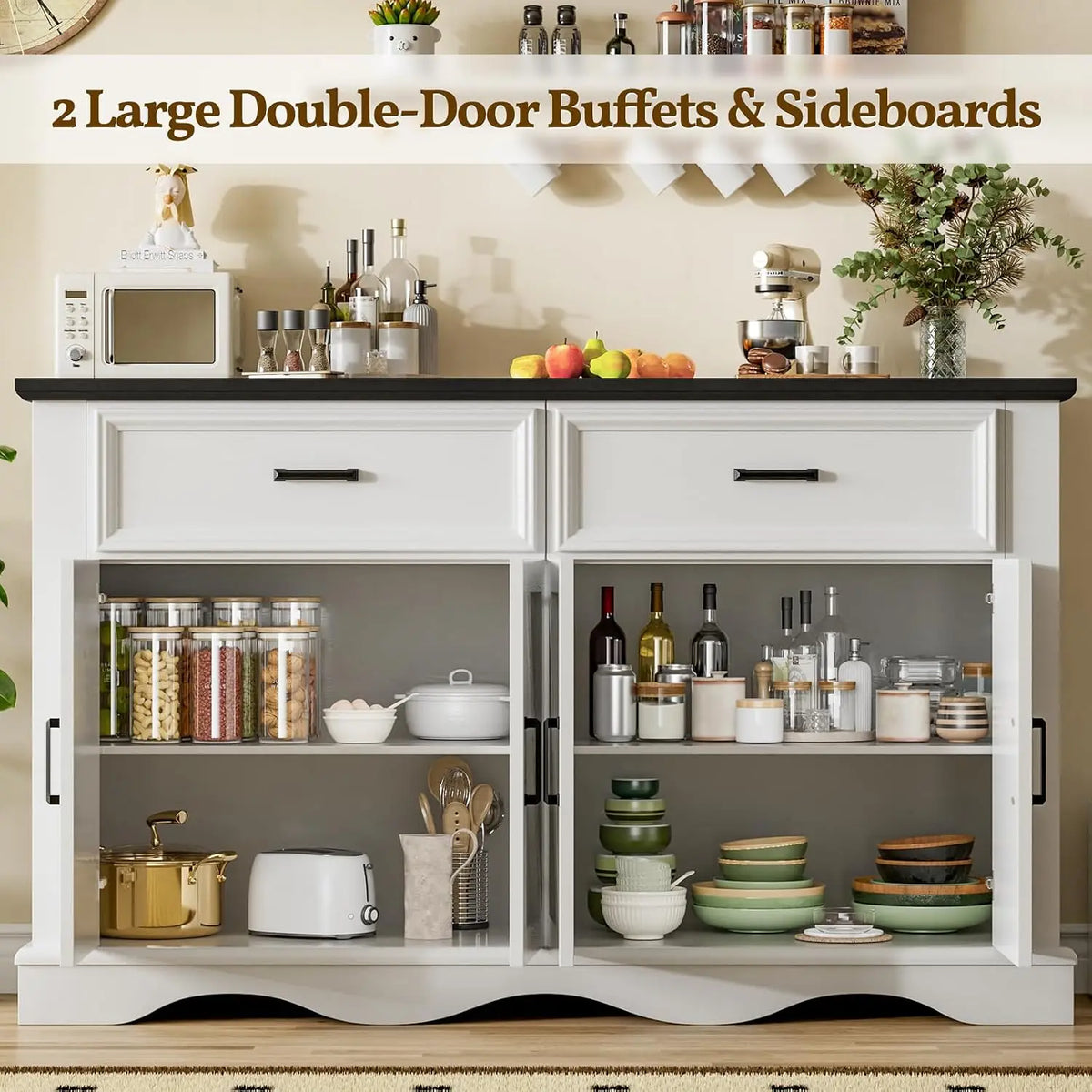 Modern Farmhouse Sideboard Buffet With Charging Station And Soft Close