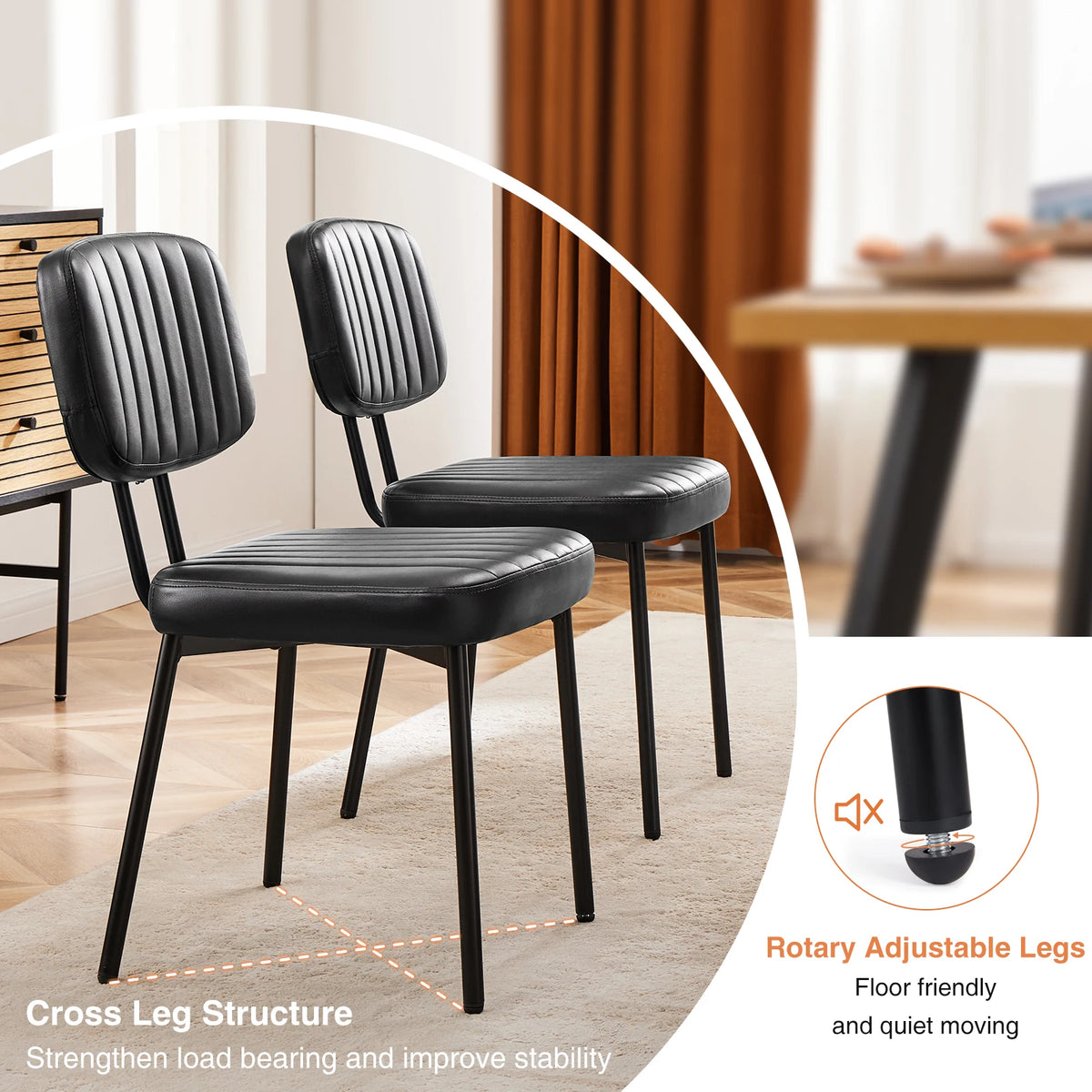 JHK Modern Faux Leather Dining Chairs Set With Comfortable Lumbar Support