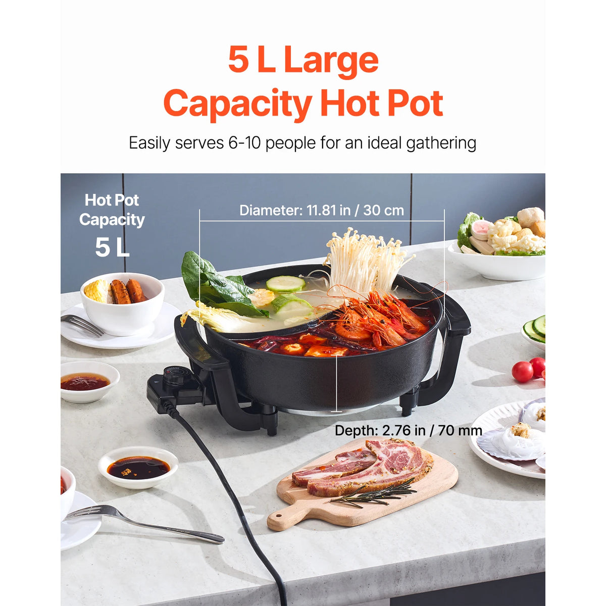 SucceBuy Dual Flavor Electric Hot Pot With Glass Divider Lid
