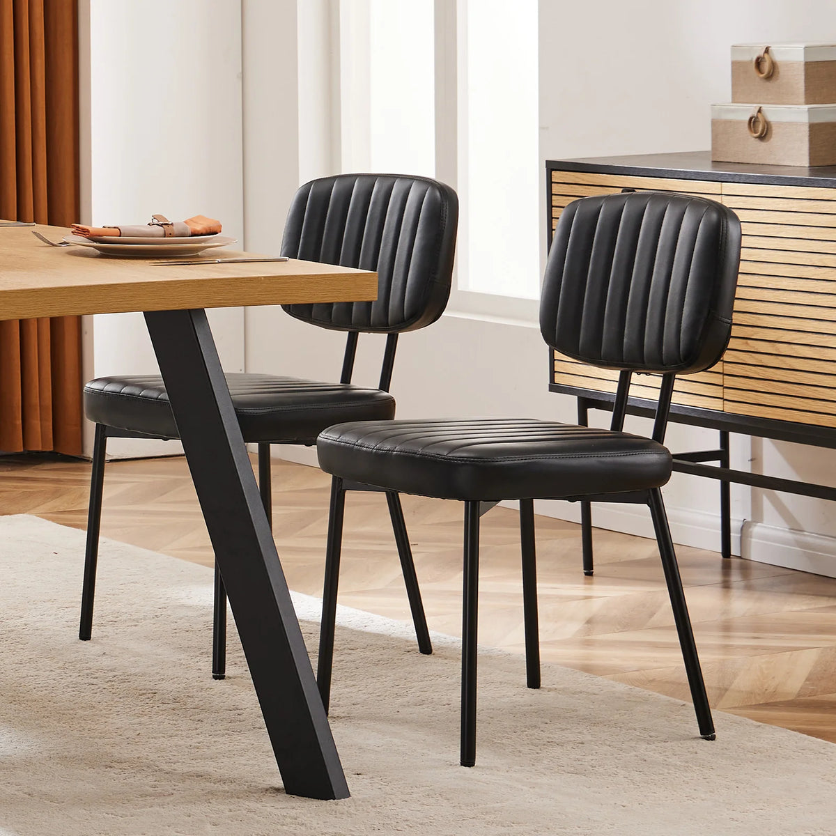 JHK Modern Faux Leather Dining Chairs Set With Comfortable Lumbar Support