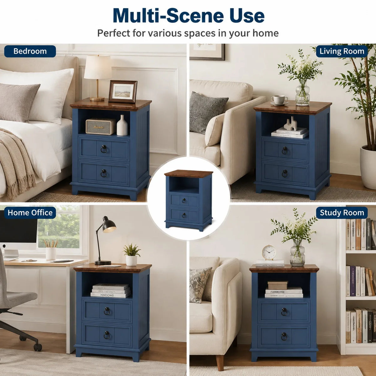 Modern Fluted Wood Nightstand With Usb Charging Station And Shelf
