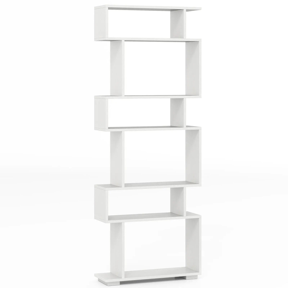 6-tier Storage Bookshelf S-shaped Geometric Bookcase w/ Anti-toppling Kits