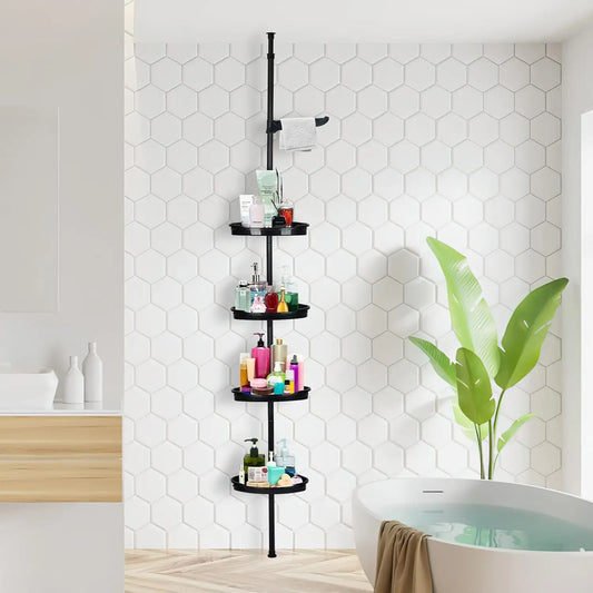 Telescopic Corner Shower Caddy Rust Resistant Tension Storage Rack
