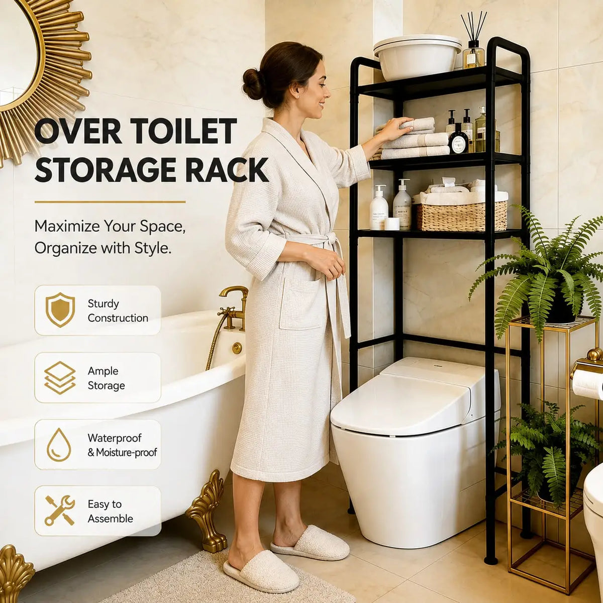 Bathroom Storage Shelf Anti-Fall Iron Middle Layer Boards