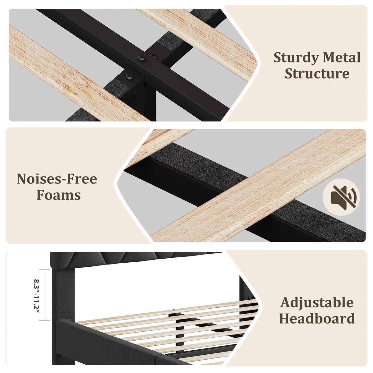 HiMISS Upholstered Platform Bed Frame With Adjustable Headboard