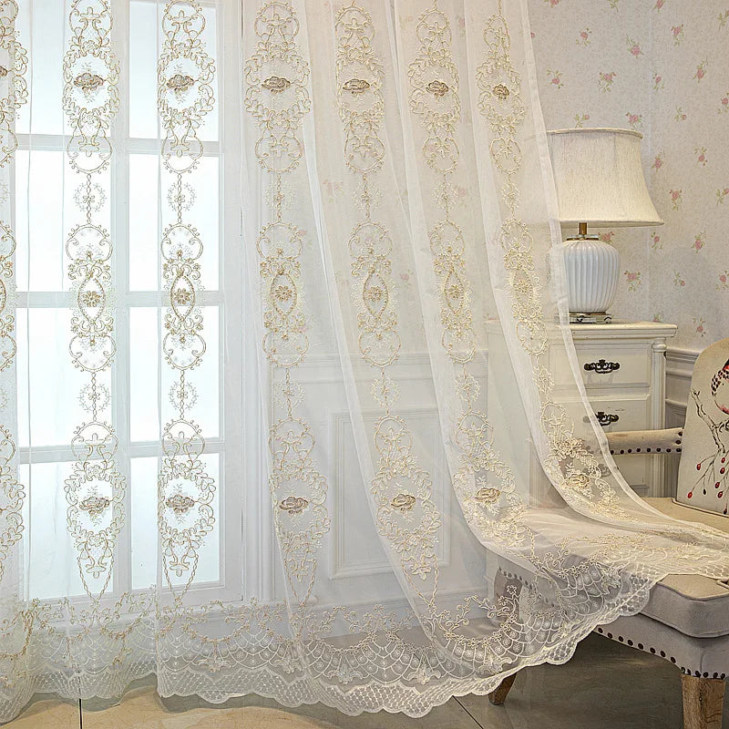 European Embroidered Sheer Curtains for Modern Living Room