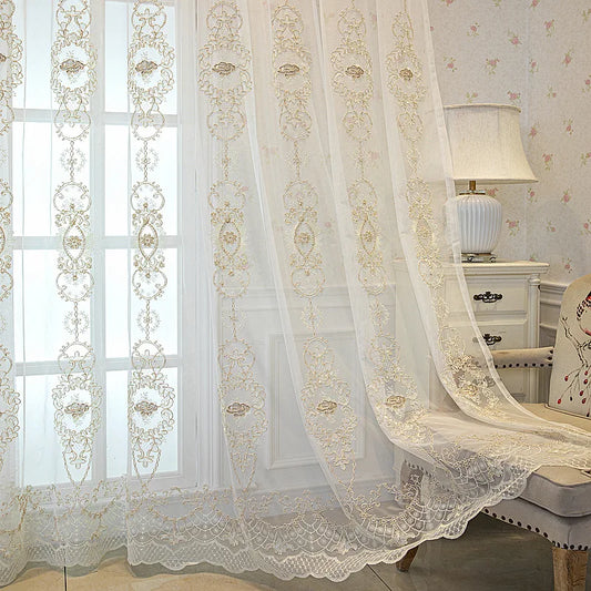 European Embroidered Sheer Curtains for Modern Living Room