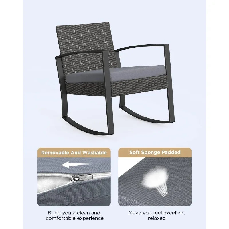 Three Piece Outdoor Rocking Bistro Set With Bamboo Rattan Table