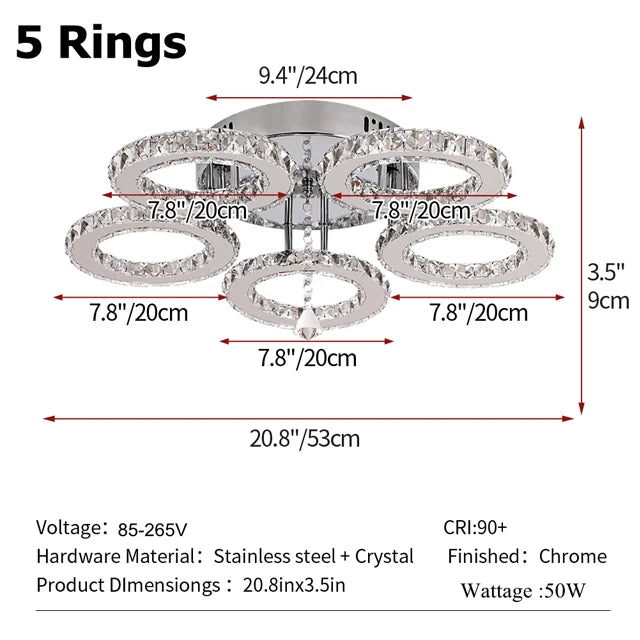 GreeLustr Stainless Steel Crystal Ring Pendant Chandelier