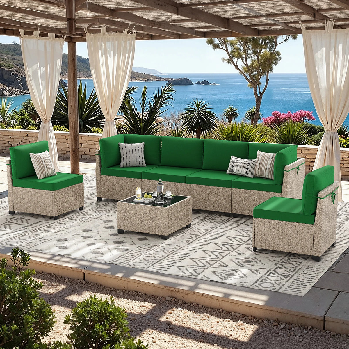 Outdoor Rattan Patio Furniture Set With Tempered Glass Table