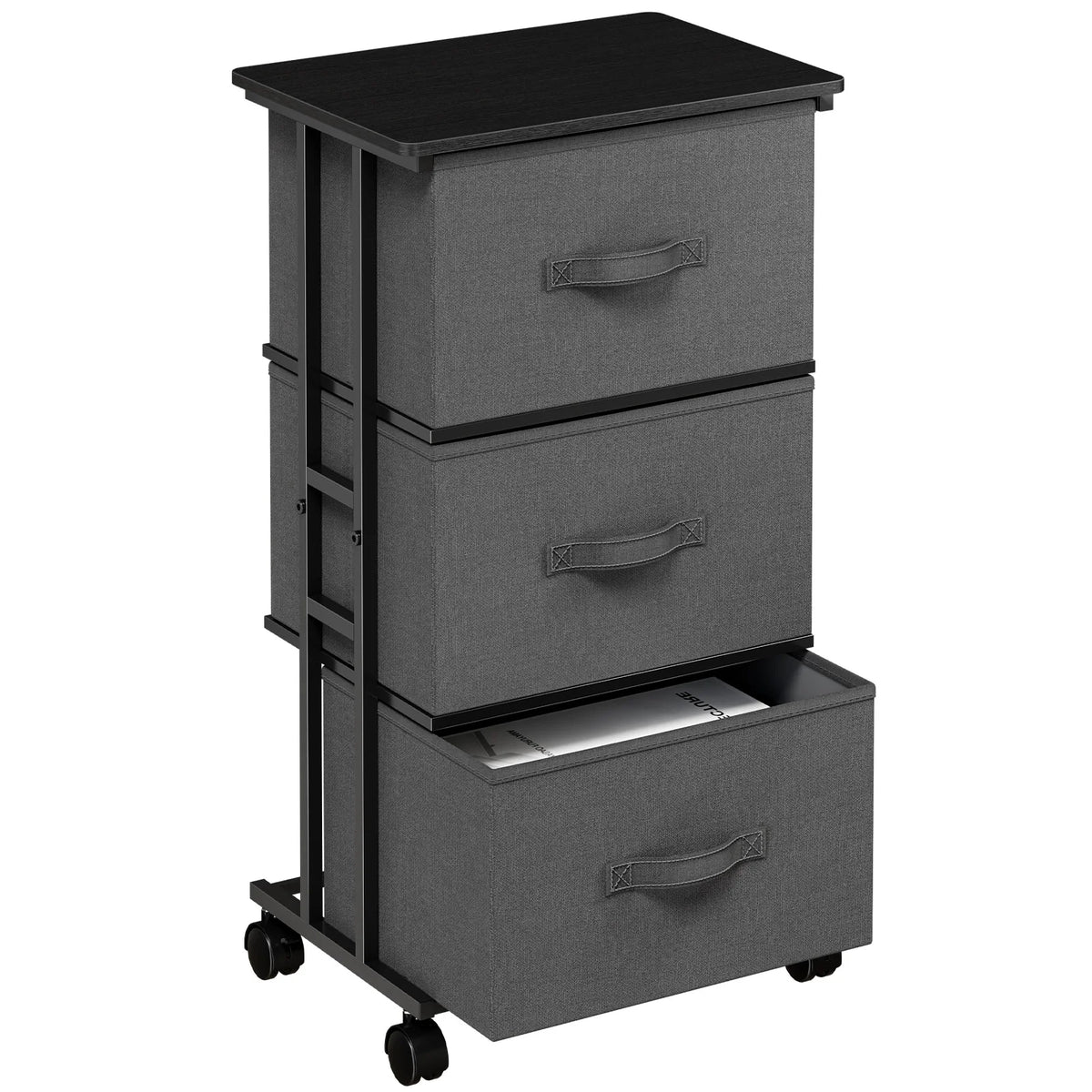 JHK 3 Drawer Rolling Fabric Dresser Cabinet