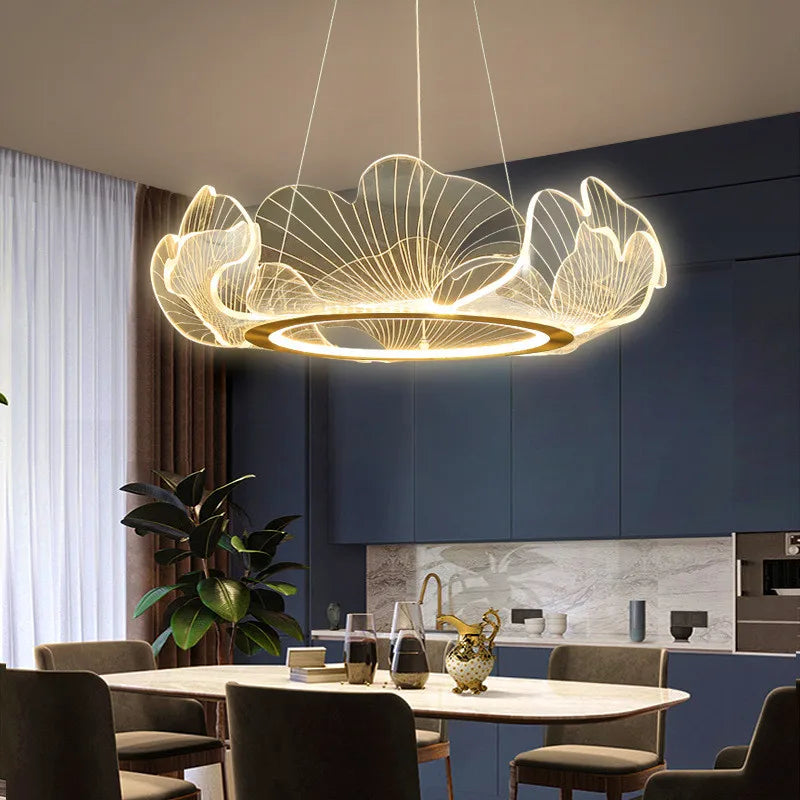 Qyartistry Dimmable Lotus Leaf LED Chandelier for Living Room