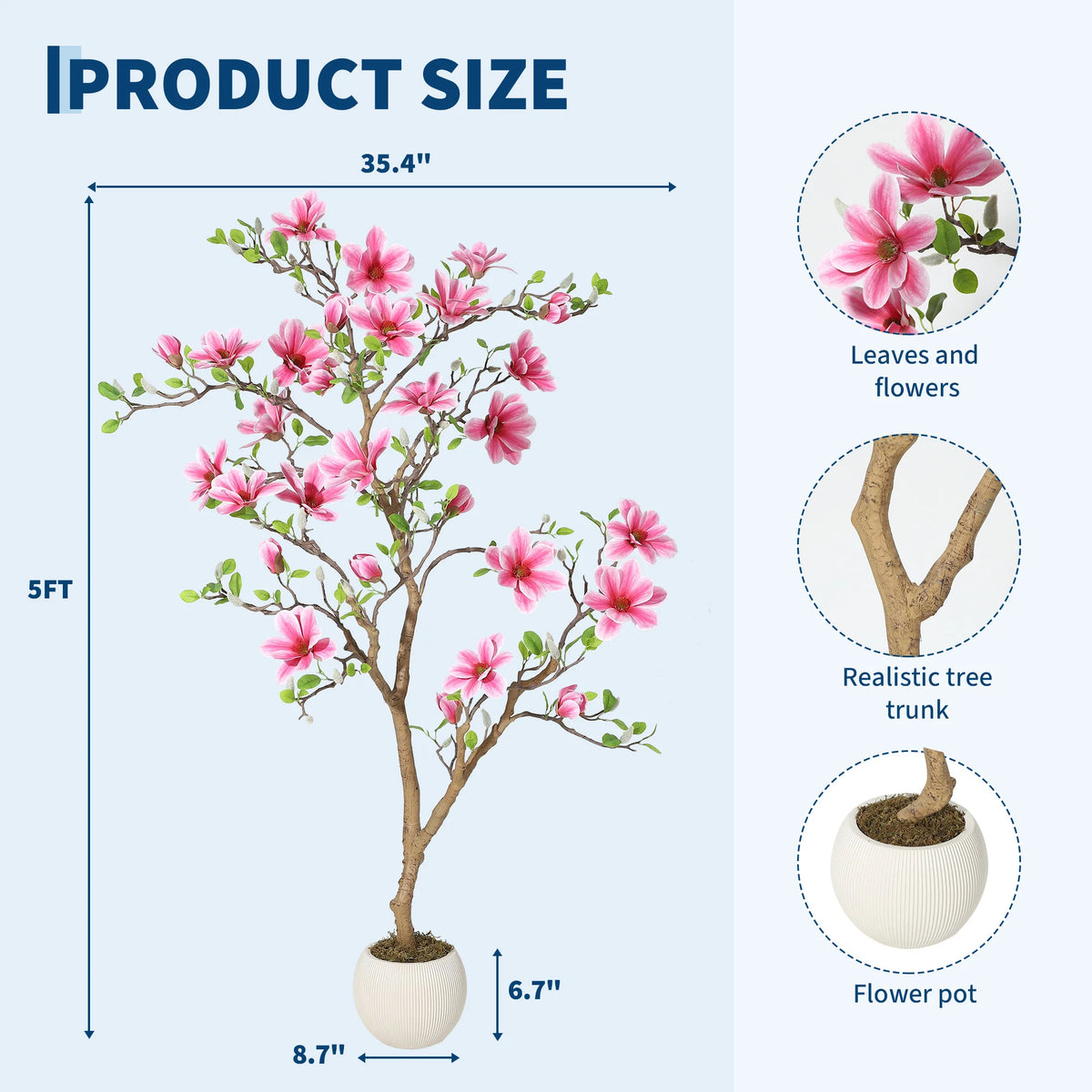 HiMISS Lifelike Artificial Magnolia Tree For Indoor Home Decor