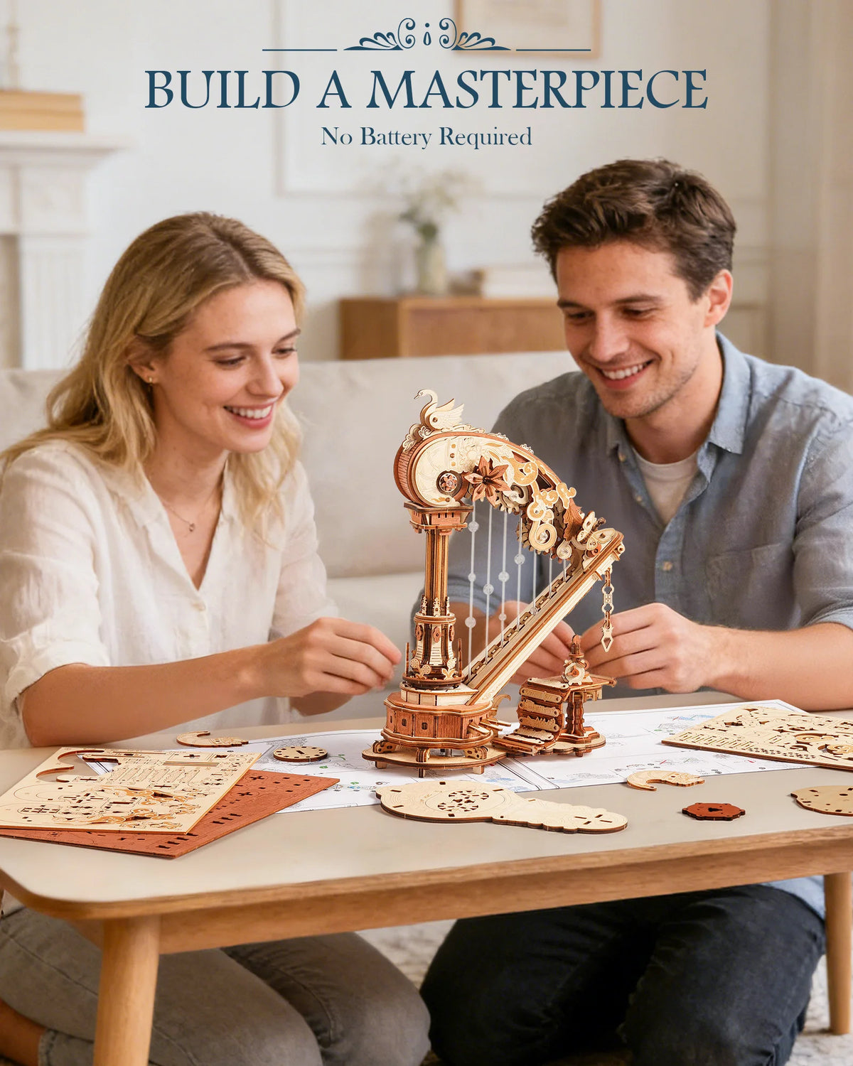 ROKR Magic Harp Wooden 3D Puzzle Mechanical Musical Model Kit