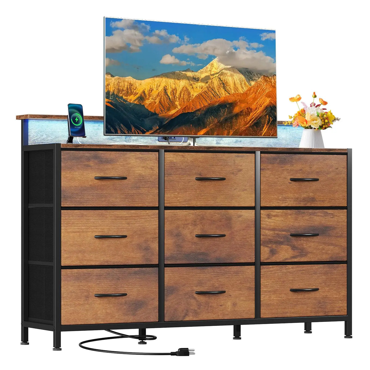 Jhk Media Console With Nine Fabric Drawers Modern Tv Stand