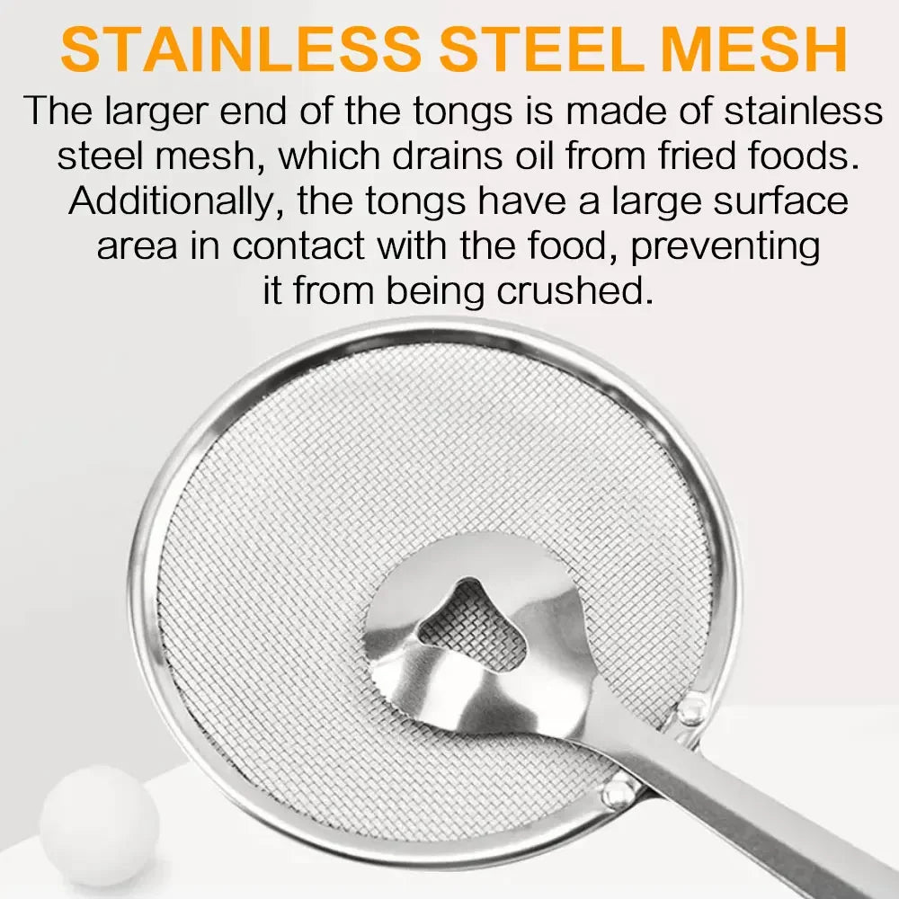 STONEGO Stainless Steel Mesh Strainer Spoon With Oil Filter Clip