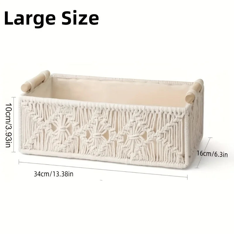 Bohemian Hand Woven Rattan Storage Basket For Bathroom Bedroom Decor