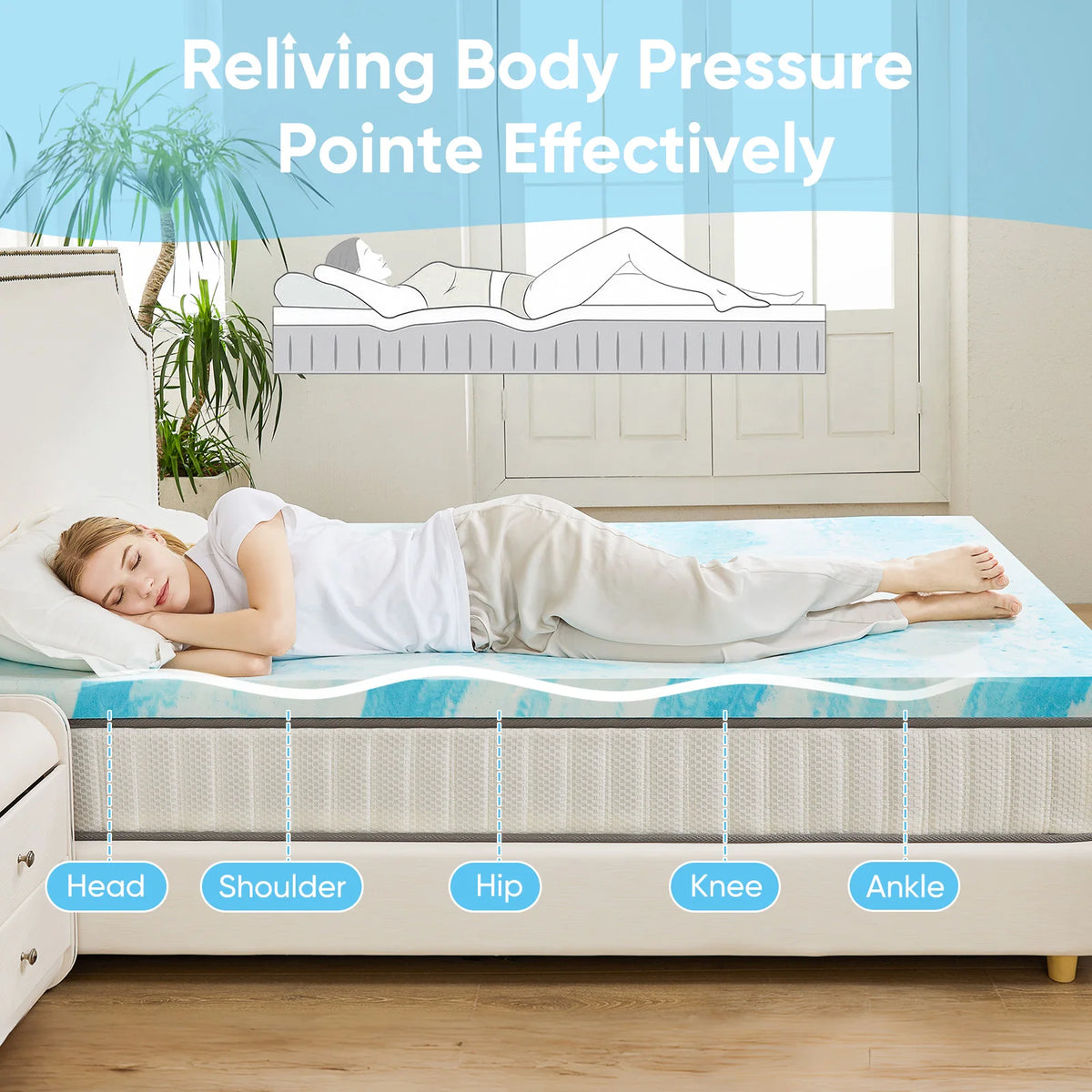 JHK Gel Memory Foam Mattress Topper Cooling Comfort