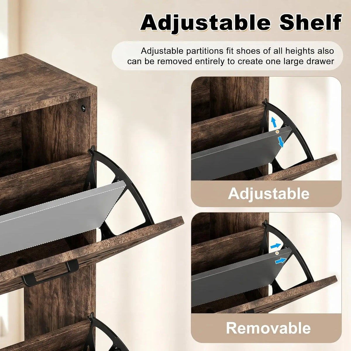 Slim Shoe Cabinet With Four Flip Drawers And Woven Front Panels