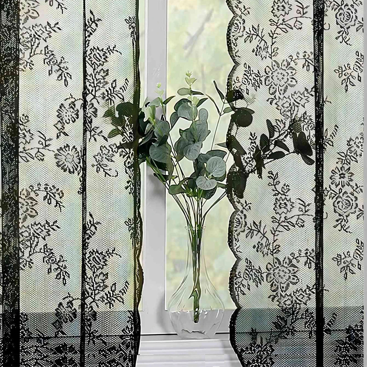 Romantic Flower Lace Sheer Window Curtain With Rod Pocket