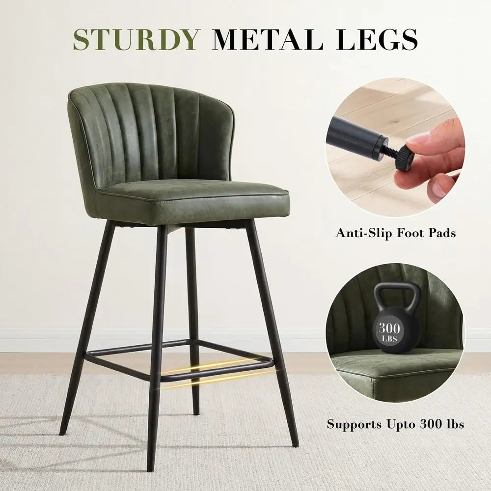 Lism Modern Leather Bar Stools With Padded Metal Frames