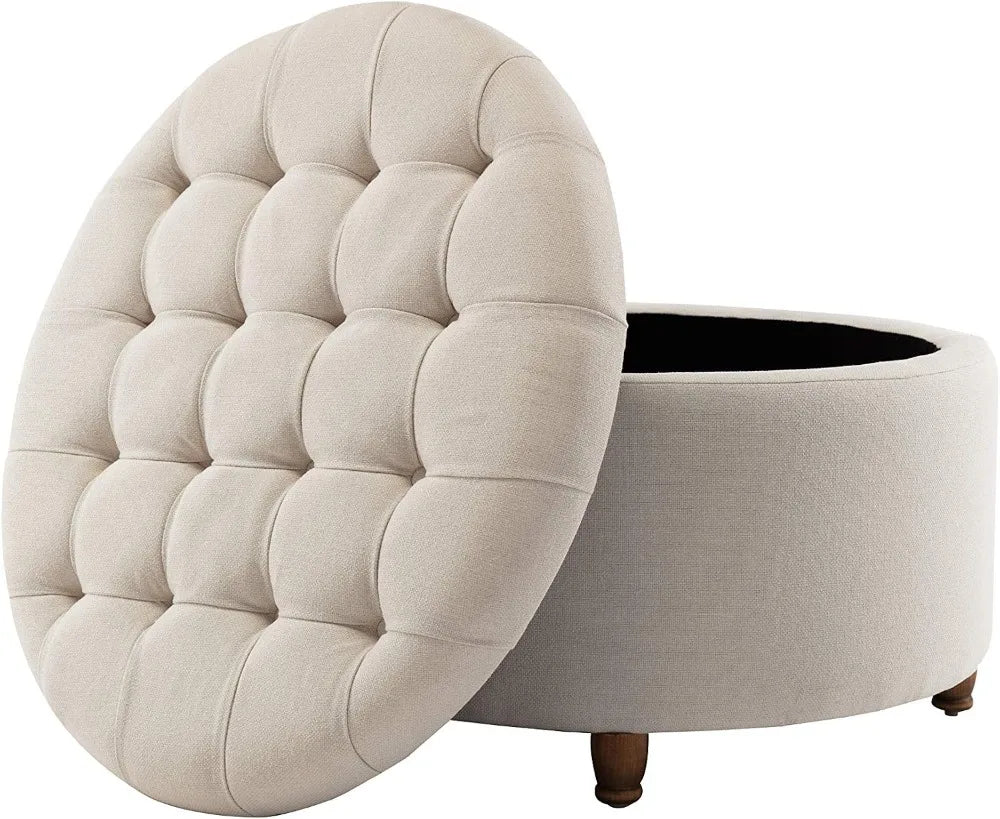 Storage Ottoman Footstool Metal Frame Cushioned With Lid Round