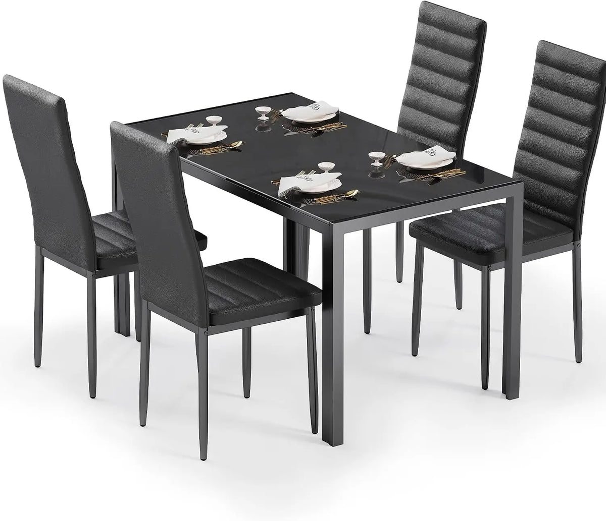 Modern Bamboo Dining Set With Tempered Glass And Four Chairs