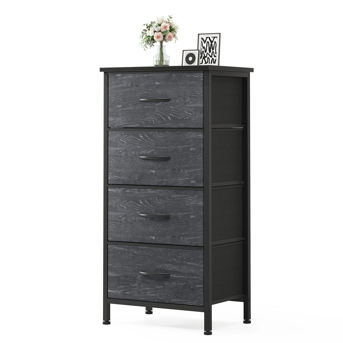 JHK Fabric Drawer Cabinet With Wooden Top And Steel Frame
