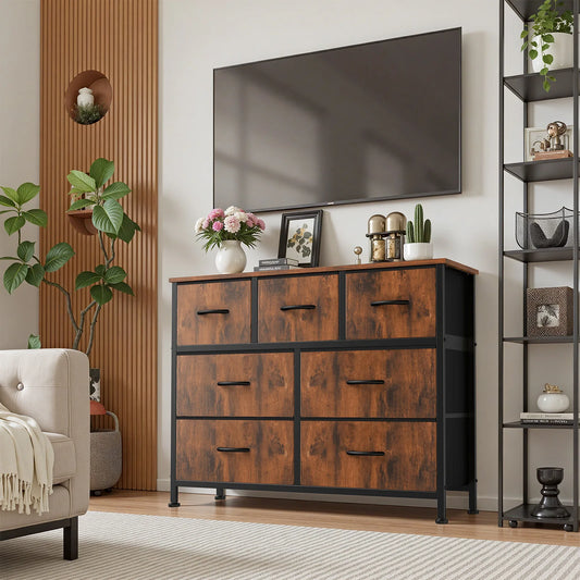 JHK Wood Bed With Seven Drawer Storage Organizer