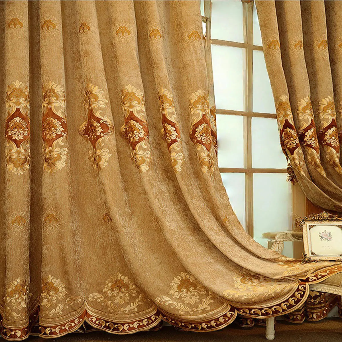 Luxury Embroidered Chenille Light Blocking Window Curtains