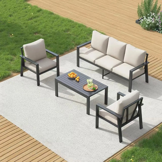 Outdoor Bamboo Sectional Sofa Set With Coffee Table