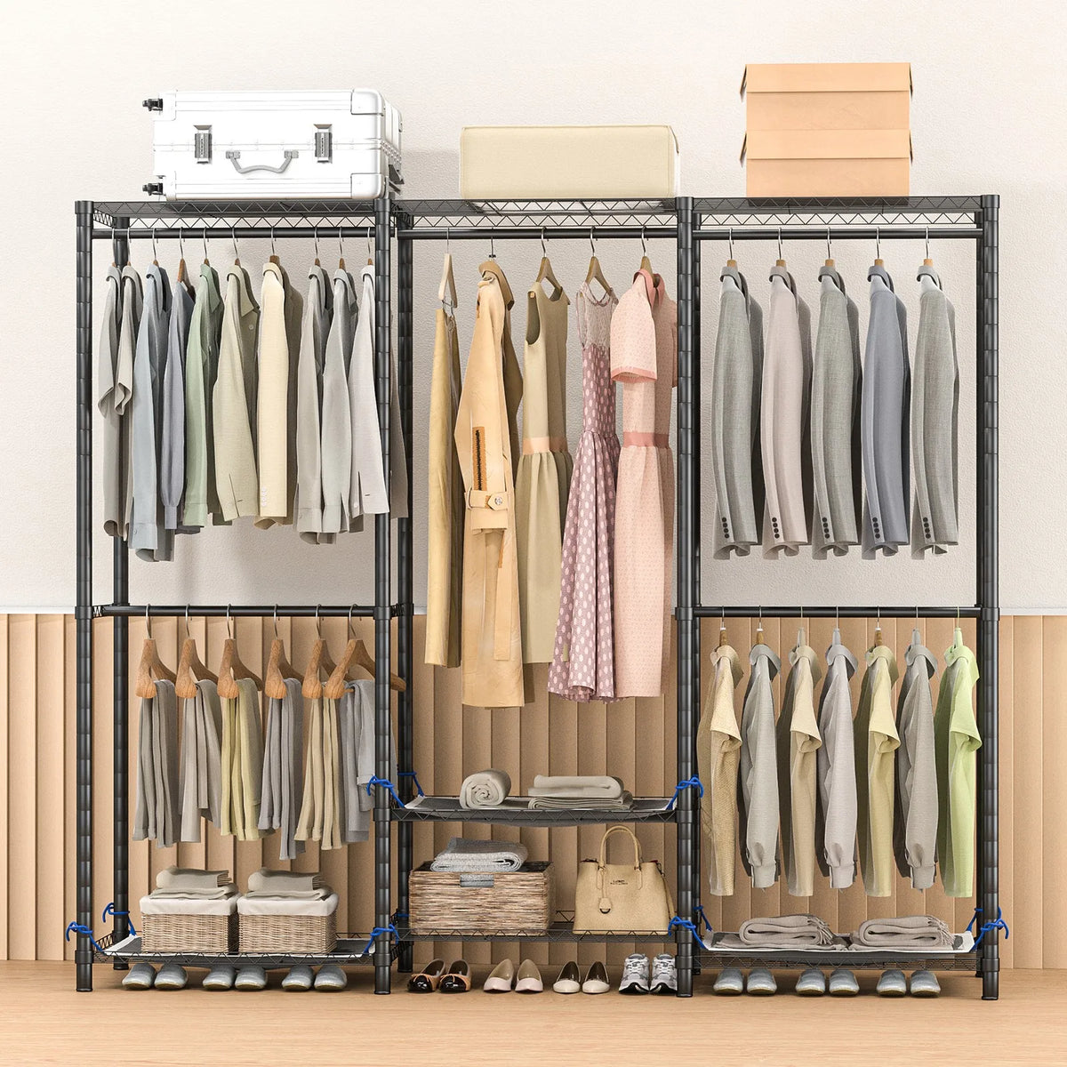 Freestanding Metal Clothes Rack Heavy Duty Storage Organizer