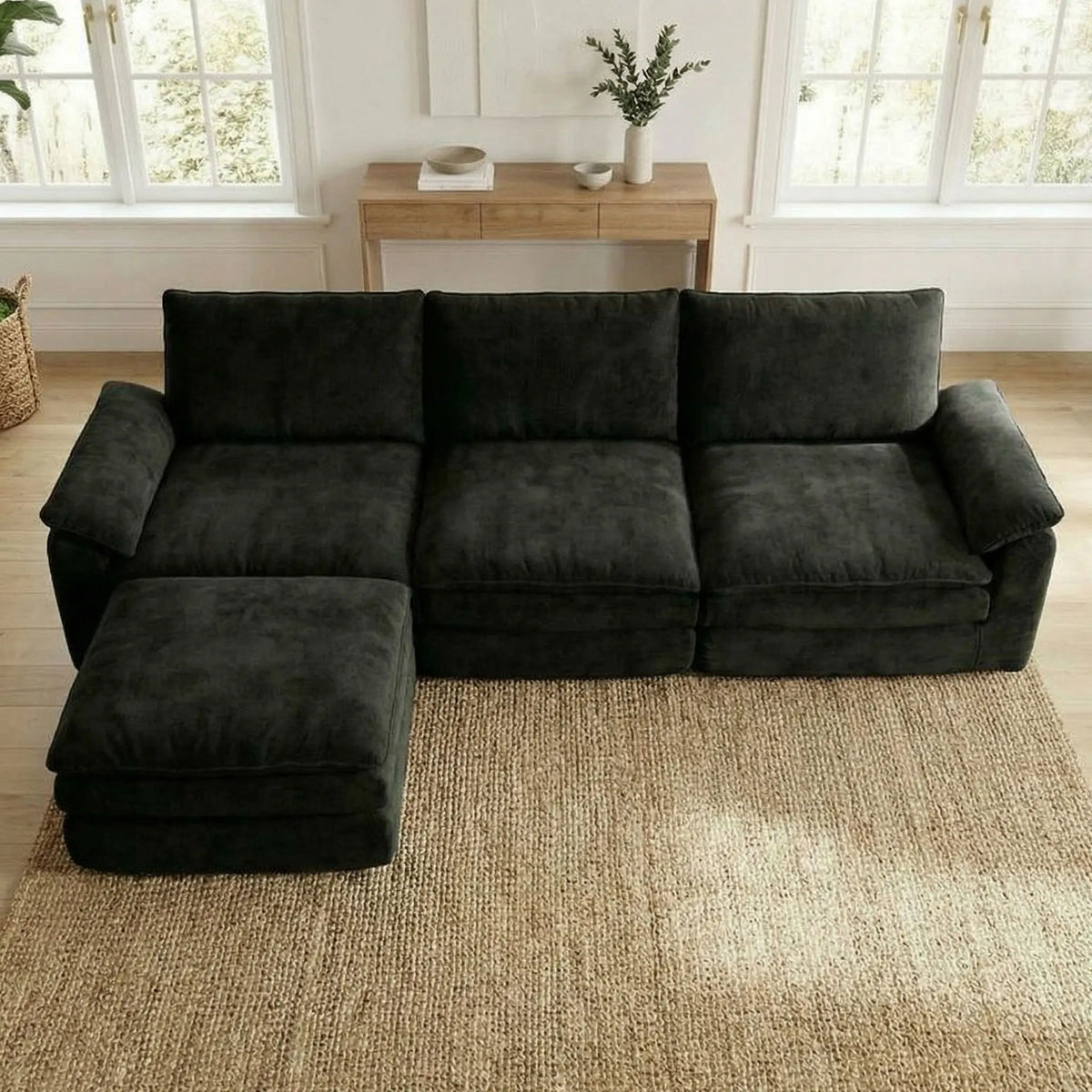 L Shaped Chenille Cloud Sofa With Chaise Lounge Modular Sectional